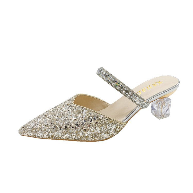 New pointed crystal heel sandals