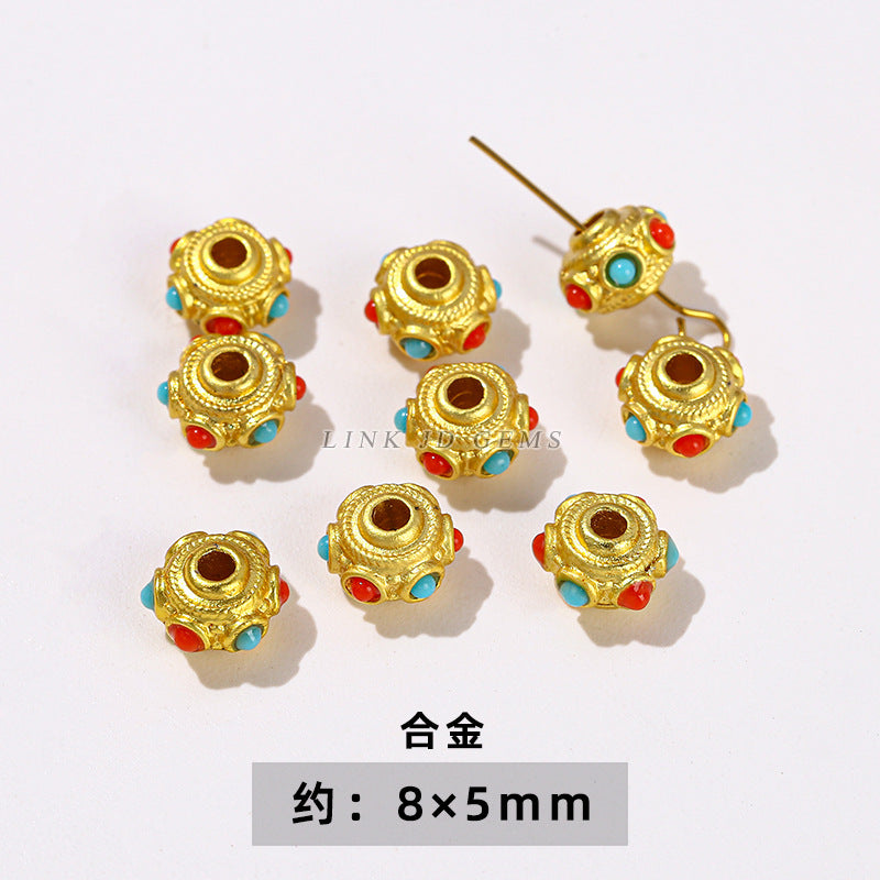 14/18K gold nine-character needle ball needle flower holder copper ring heart shape