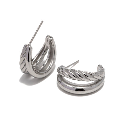 Double layer twist C shape earrings