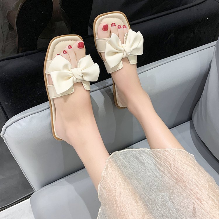 Large size bow flat bottom summer cool slippers