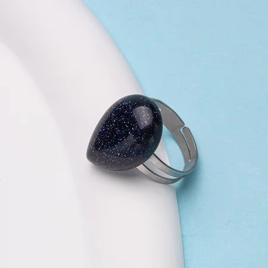 Natural Stone Teardrop Shape Agate Ring