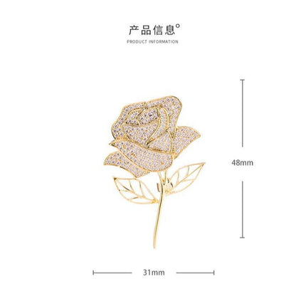 Sparkling Diamond Temperament Rose Brooch