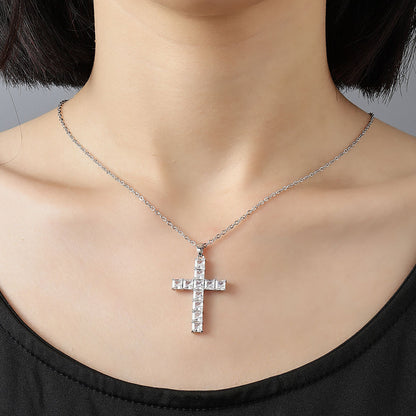 Cross pendant necklace full of diamonds square zircon