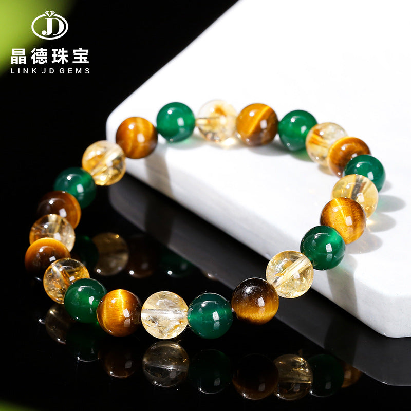 7A Natural Yellow Tiger's Eye Green Agate Citrine Bracelet