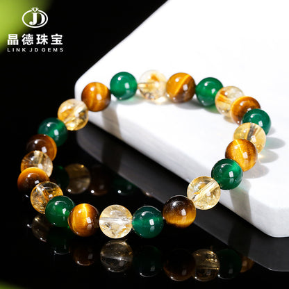 7A Natural Yellow Tiger's Eye Green Agate Citrine Bracelet