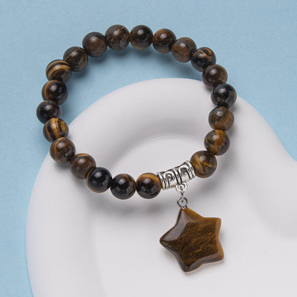 Natural Stone Crystal Star Pendant Stretch Bracelet