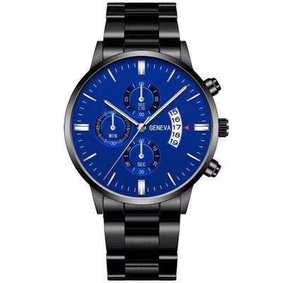 Wish new steel band men's three-eye calendar watch