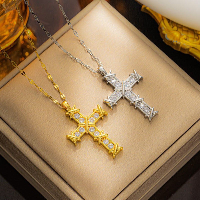 New Luxe Minimalist Cross Necklace, Zircon Pendant