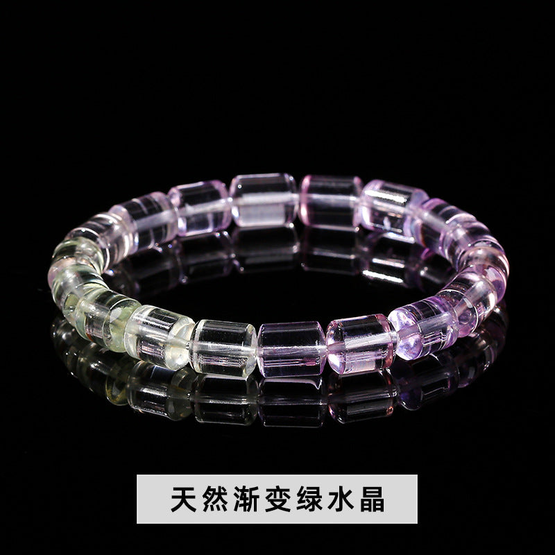 Natural gradual change green crystal round tube bracelet