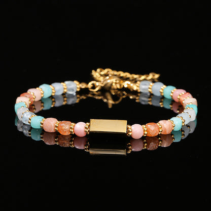 Five-color natural stone sugar cube stainless steel bracelet