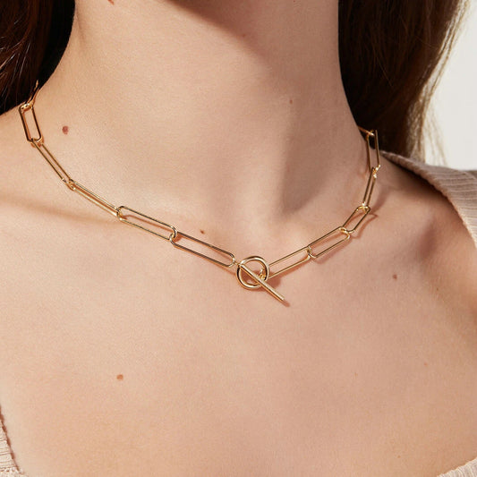 OT clasp flat rectangular link necklace