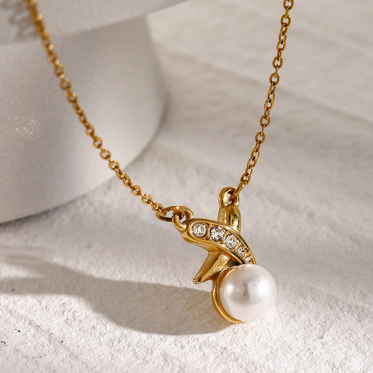 French cross pearl pendant necklace