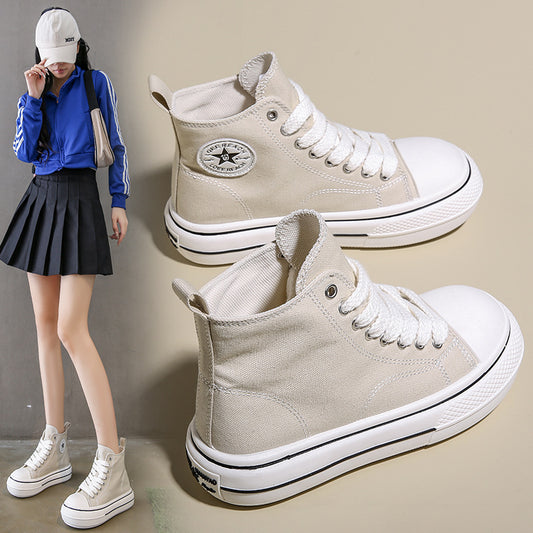 New style thick-soled high-top canvas shoes for women