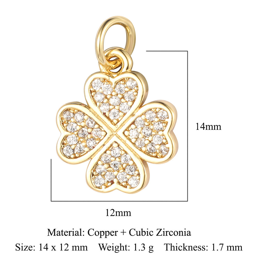 Copper inlaid zircon DIY four-leaf clover pendant.