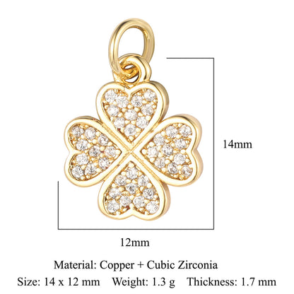 Copper inlaid zircon DIY four-leaf clover pendant.