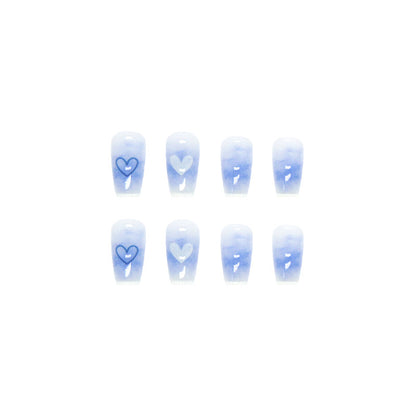 Blue White Gradient Heart Nails