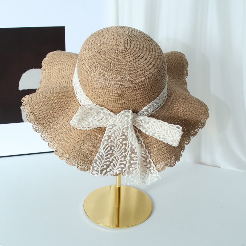 Wave-Edge Bow Wide-Brim Hat