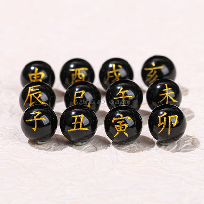 Zodiac loose beads, black agate bronzing zodiac round beads