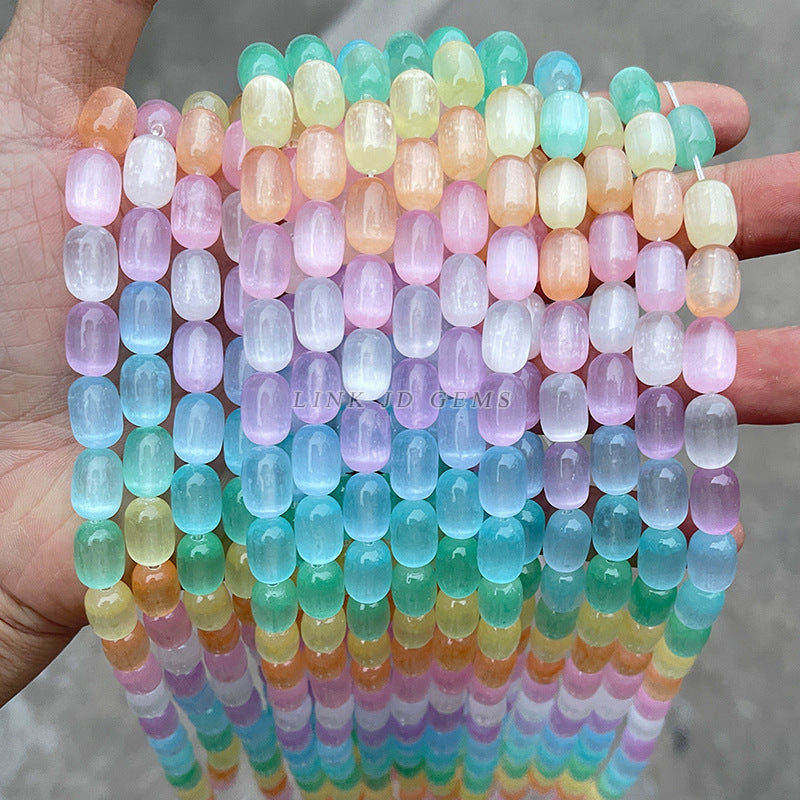 Optimize colored gypsum stone barrel beads Colorful opal beads