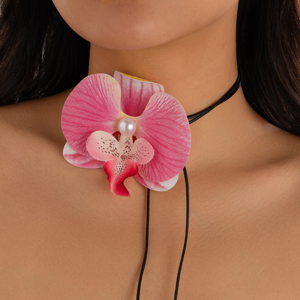 Long Wrapped Wax Thread Flower Necklace