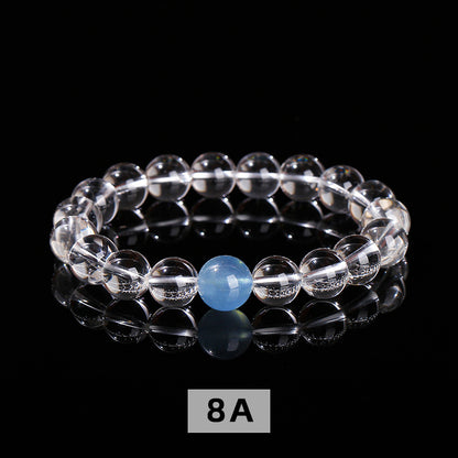 7A Natural White Crystal Aquamarine Top Bead Bracelet