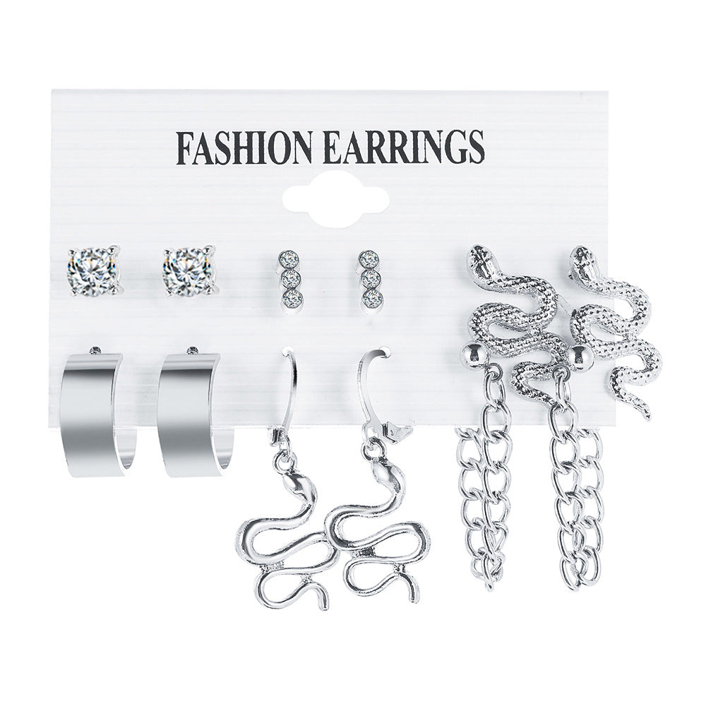 Silver letter C earrings set 6 pairs