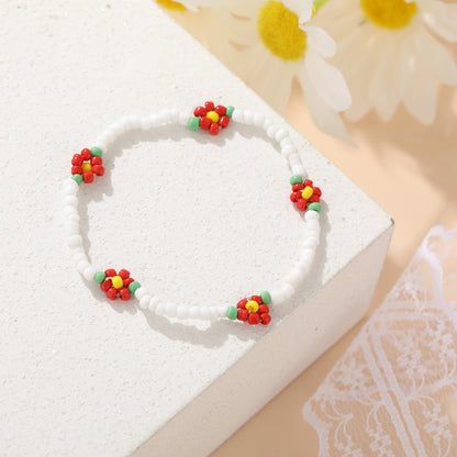 Flower Rice Bead Elastic Cord Beaded Bracelet