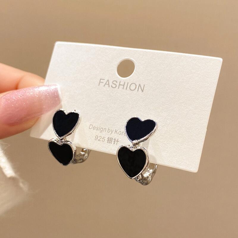 Black drip glaze love earrings