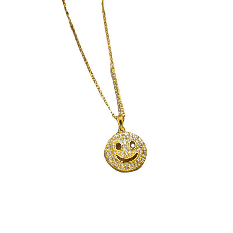 New Smiley Face Pendant Necklace, Trendy Design, Stainless Steel