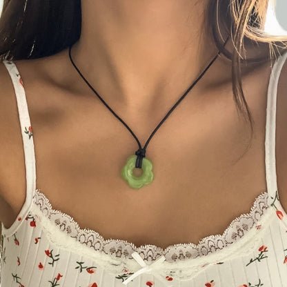 Wax thread adjustable simple flower necklace