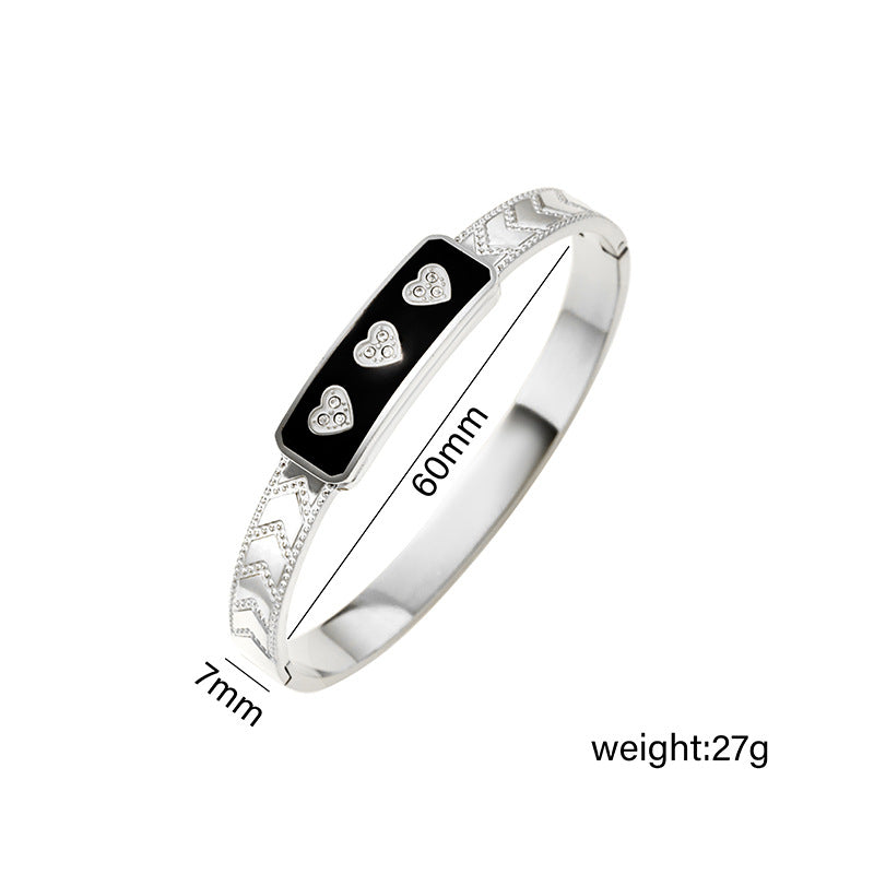 Heart-shaped Oil-drop Diamond Inlaid Stainless Steel Bracelet