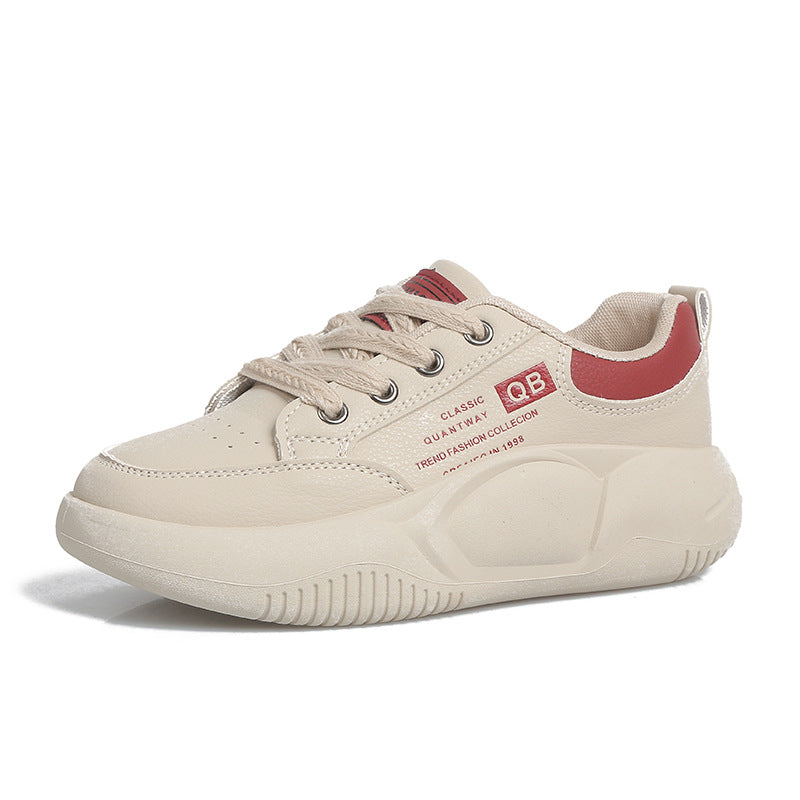 women's white thick-soled sports shoes