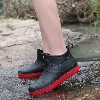 Fashion short rain shoes men's thick soles