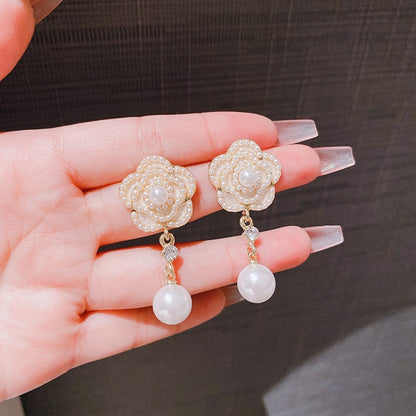 Pearl Camellia Rose Earrings