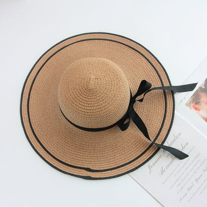 Summer Wide Brim Hat Women's Bow Travel Casual Woven Sun Outdoor Beach