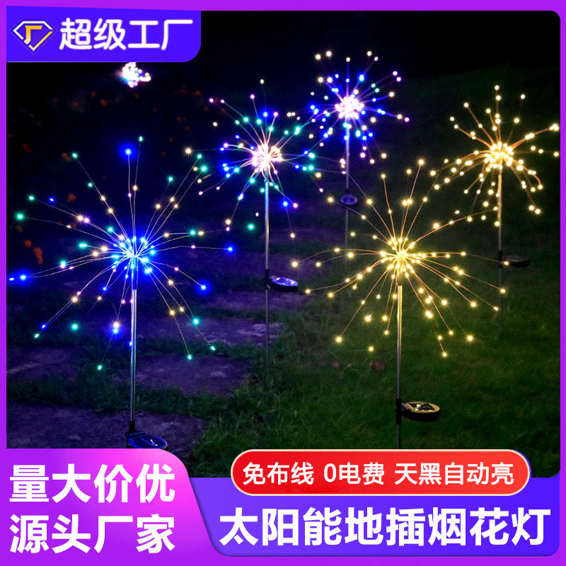 Luces de fuegos artificiales de diente de león con energía solar, luces de césped, paisaje 