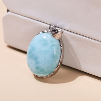 Natural sea pattern stone oval pendant S925 silver edge