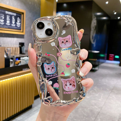 Apple 15 Pro 3D Wave Electroplated Cat iPhone XR Mirror Glitter