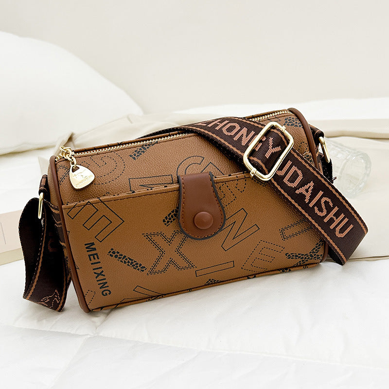 Retro versatile printed letter texture women's bag