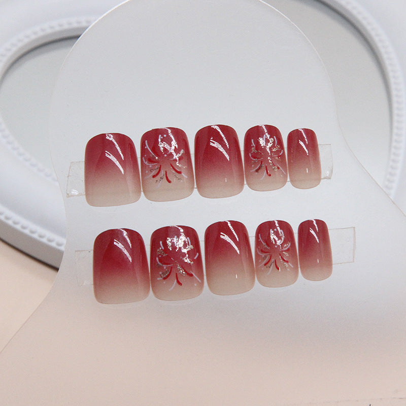 Gradient Fireworks Short T Ballerina Wine Red Nails