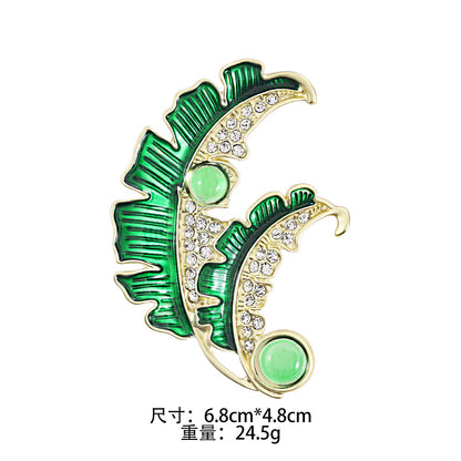 Banana leaf enamel brooch