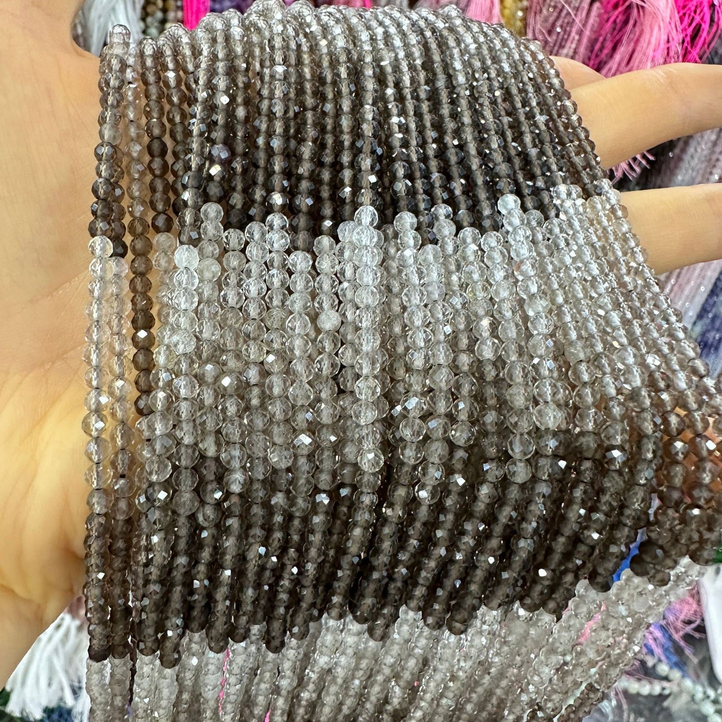 3-4MM natural gradient smoky quartz faceted beads loose beads