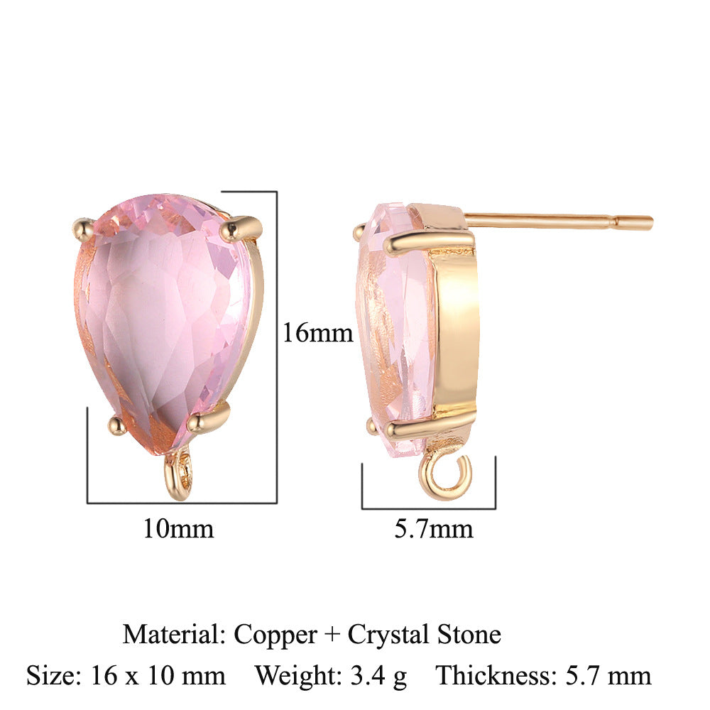 10 pcs/pack, drop-shaped brass crystal glass stud earrings.