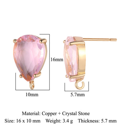 10 pcs/pack, drop-shaped brass crystal glass stud earrings.