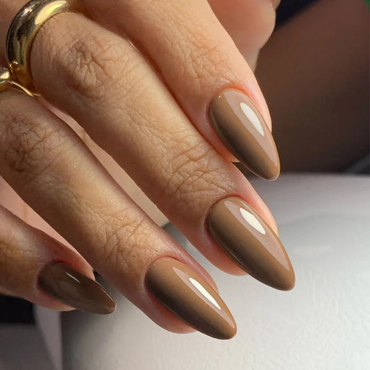 Minimalist Light Brown Short Almond Detachable Fake Nails