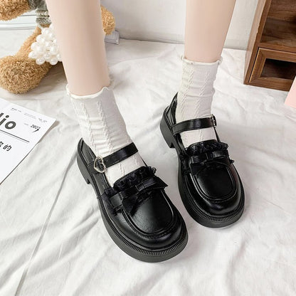 Round-toed British platform Mary Jane shoes