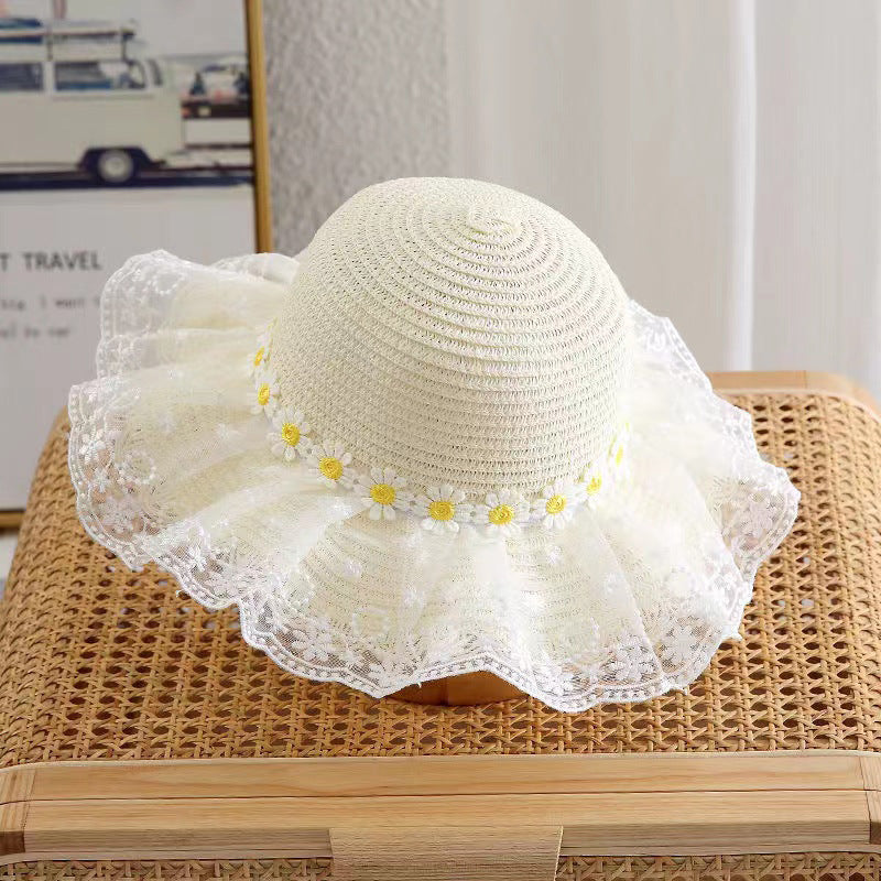 Hot Kids Daisy Lace Straw Hat Thin UV Protection