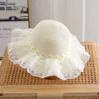 Hot Kids Daisy Lace Straw Hat Thin UV Protection