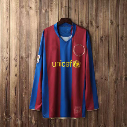 07-08 Bar?a Home Retro Short Sleeve 19 Messi 10 Ronaldinho Thai Jersey