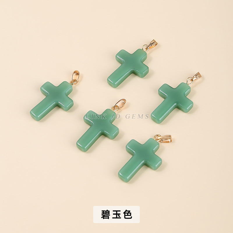 25 * 18Mm imitation jade magic crystal glazed cross pendant